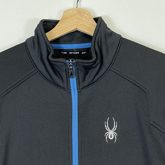 Spyder Grey Blue Softshell Microfleece Lined Zip Up Windbreaker Jacket Men Large - Picture 2 of 7
